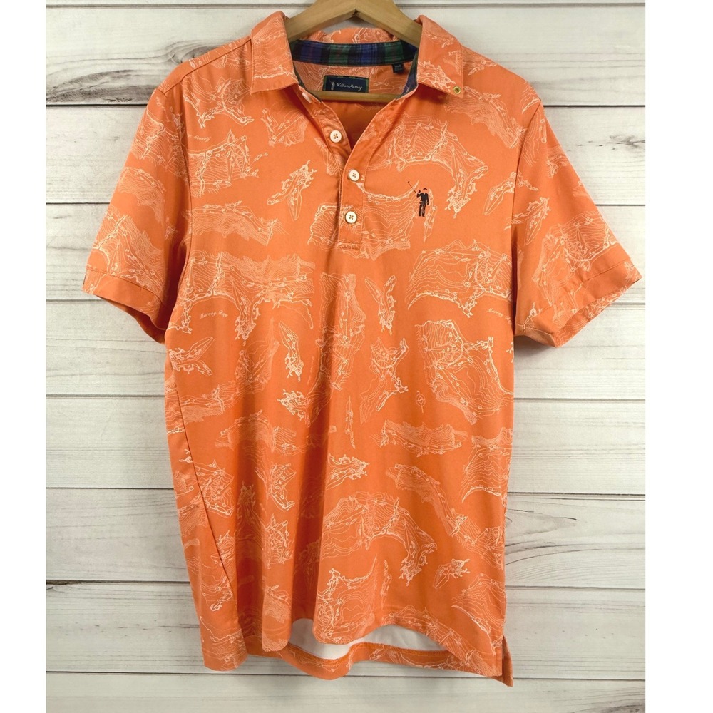 William Murray Golf Orange Murray Bay Map Short Sleeve Polo‎ Shirt Mens Small
